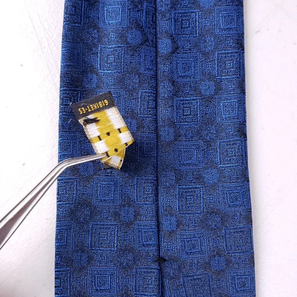 KETCH Necktie Blue Geometric Pattern Men's Tie Made In‎ USA Classic Style
